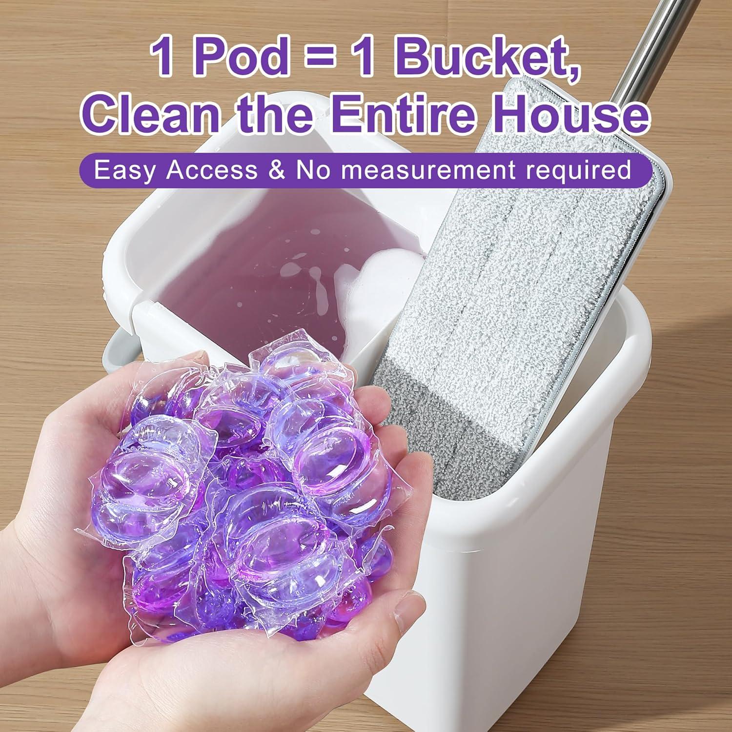 imageJOYMOOP Complete Floor Cleaning Bundle HandsFree Flat Mop and Bucket Set with 3 Reusable Microfiber Pads with 15 Freesia Scented Cleaner Pods WetDry Use for All Floor Types
