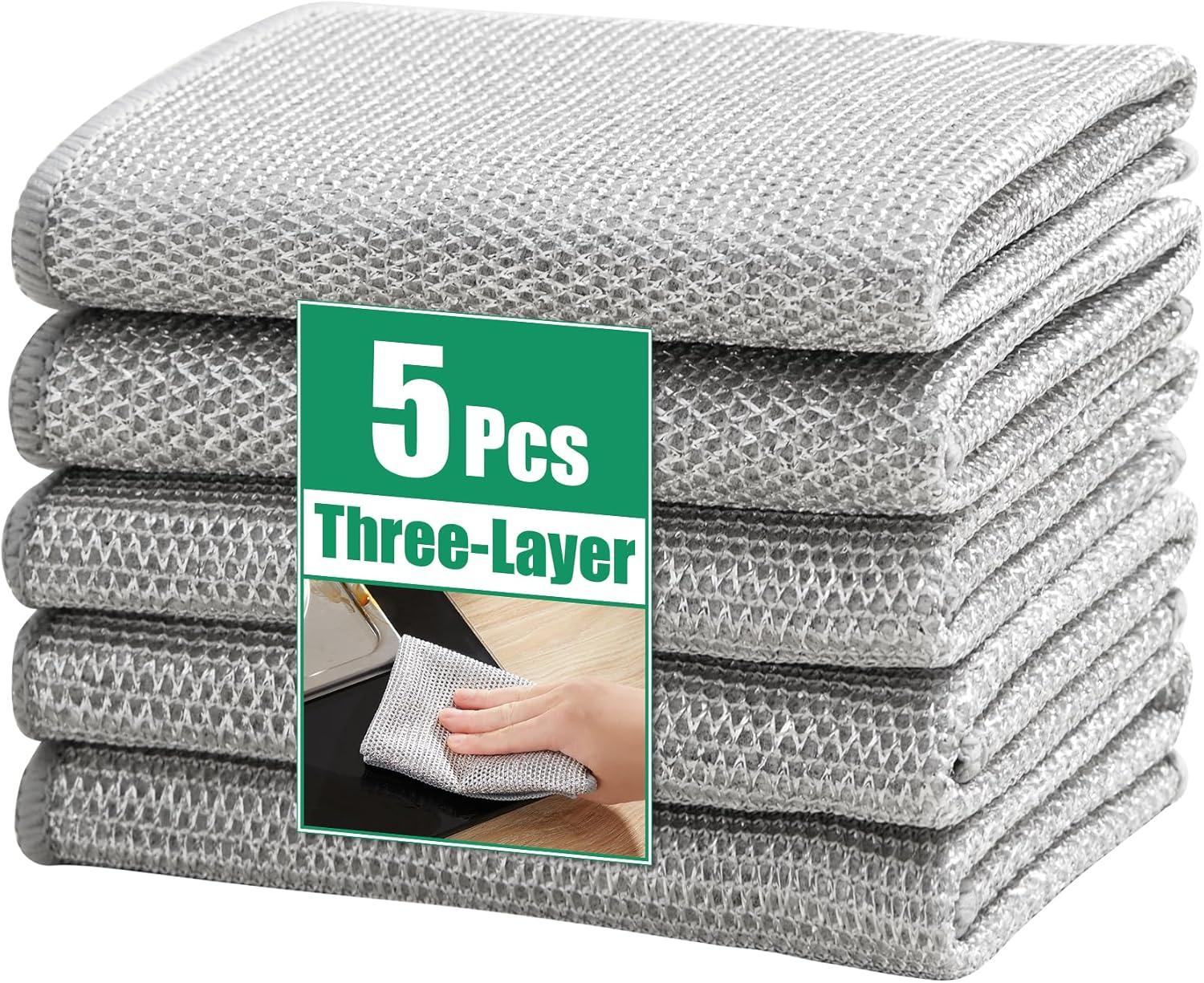 imageJOYMOOP Microfiber Cleaning Cloth Soft Absorbent Cloth MultiPurpose Cleaning Cloth Highly Absorbent Cleaning Rags LintFree StreakFree Cleaning Cloths for Kitchen Home Office3PcsSponge Layered Silver