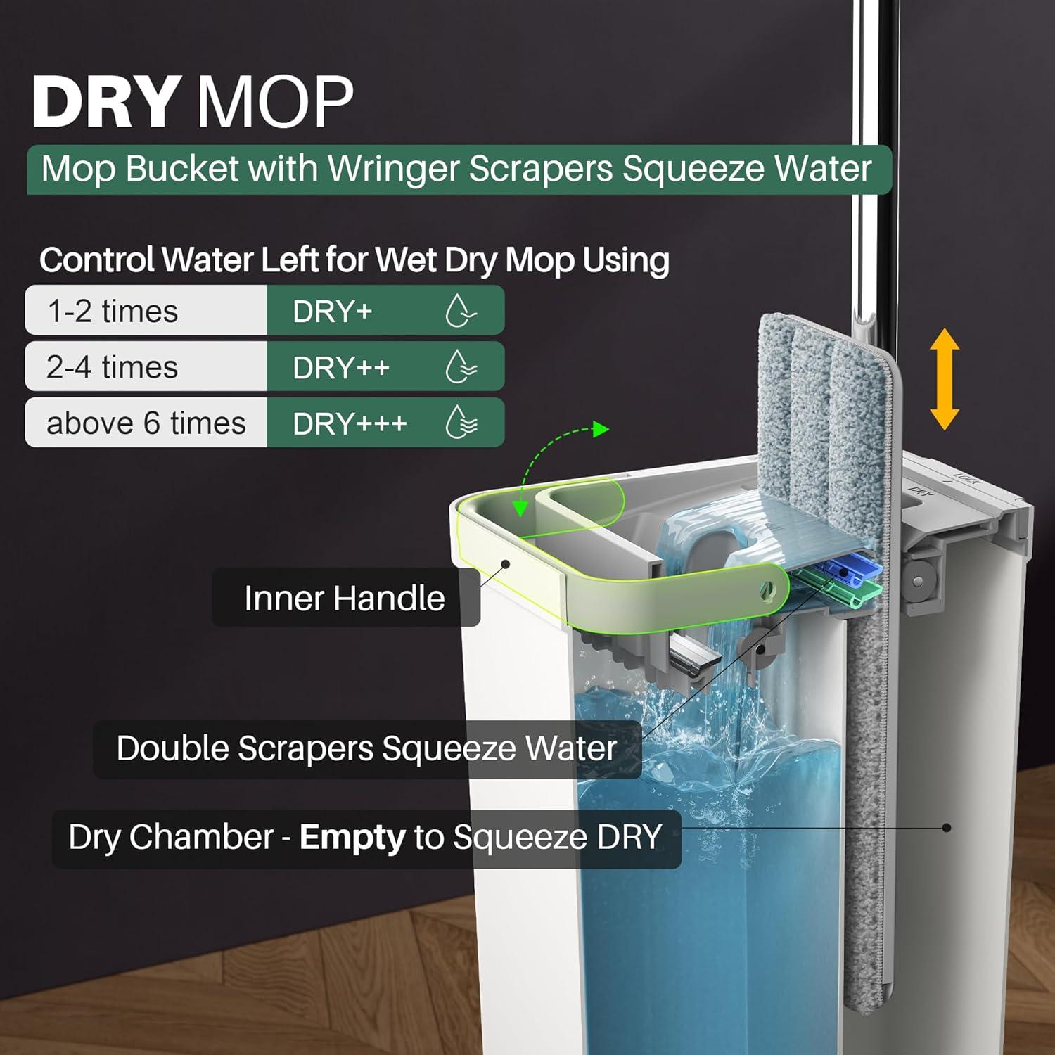 imageJOYMOOP Mop and Bucket with Wringer Set with 61quot Mop Handle with Flexible 13quot Flat Head with 10 pcs Microfiber Mop Pads White
