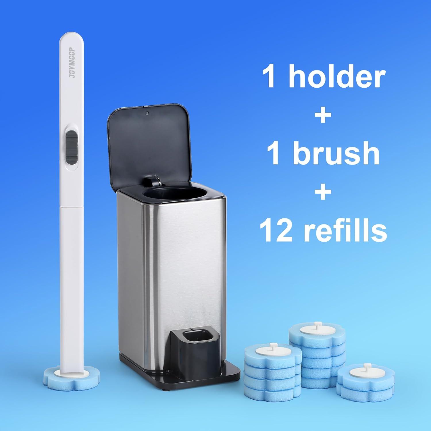 imageJOYMOOP Ultimate AllinOne Cleaning Bundle White Flat Mop and Bucket with Microfiber Pad 12 Disposable Toilet Brushes with 36 Fragrant Refill Pads Floor Window and Bathroom Cleaner Kit