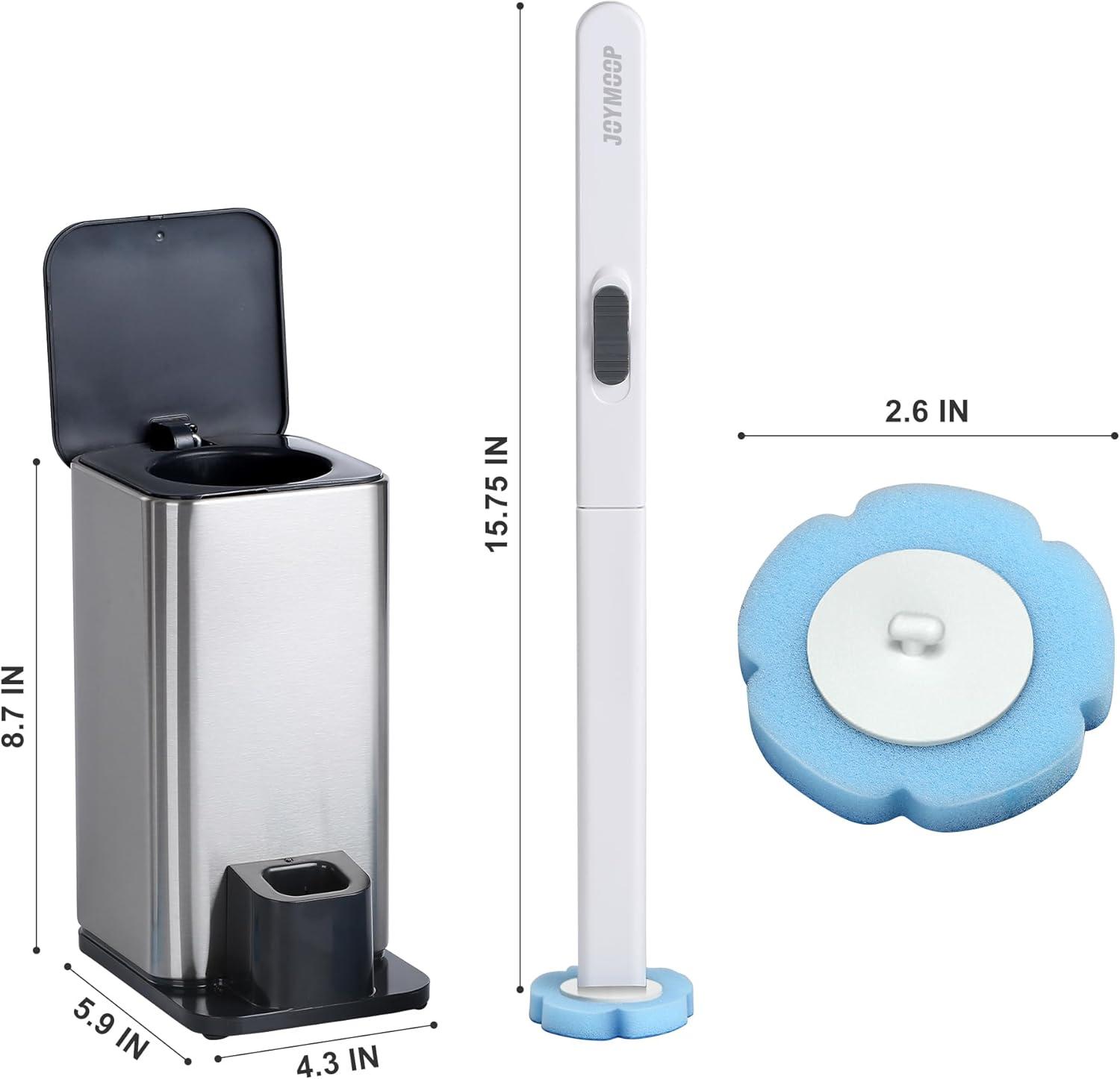 imageJOYMOOP Ultimate AllinOne Cleaning Bundle White Flat Mop and Bucket with Microfiber Pad 12 Disposable Toilet Brushes with 36 Fragrant Refill Pads Floor Window and Bathroom Cleaner Kit