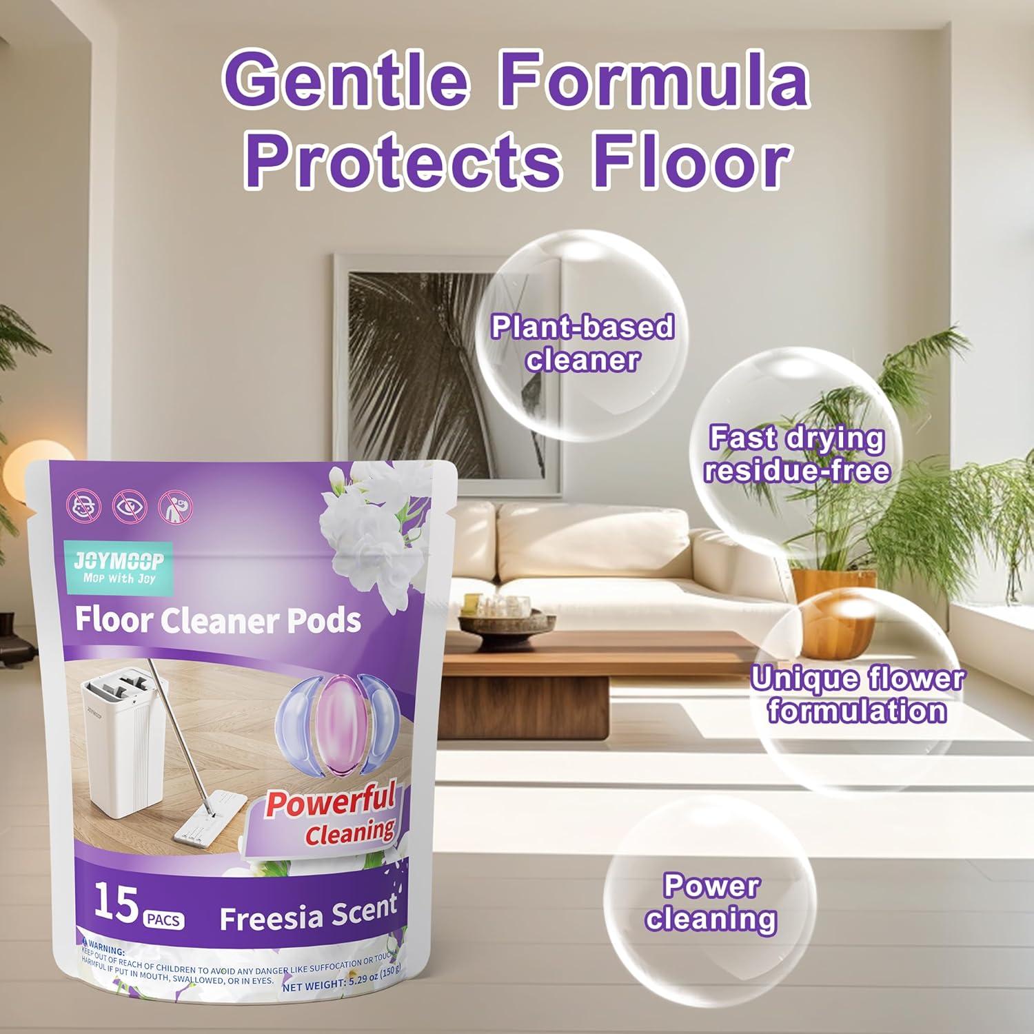 imageJOYMOOP Ultimate Floor Cleaning Bundle Flat Mop and Bucket Set with 4 Microfiber Pads with 15 Freesia Scented Cleaner Pods MultiSurface Hardwood Tile and Wall Mop System