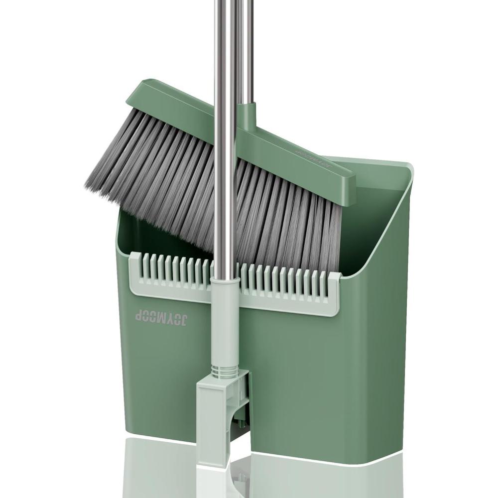 imageJOYMOOP Black Broom and Dustpan Set Upright Angle Design with Builtin Comb Teeth for Home Office Hardwood Floors Pet HairDark Teal Green