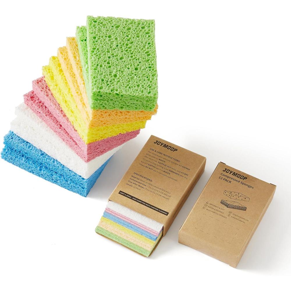 imageJOYMOOP Dish Sponge Scrubber Cellulose Sponges Kitchen for NonScratch Washing Dishes Household Cleaning Scrub Natural Sponge Pack of 12 Colorful Sponges24 Pcs Colorful Compressed Sponges