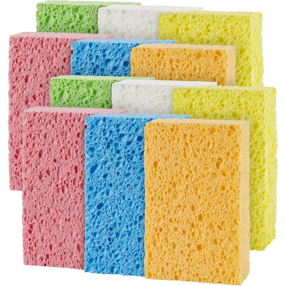 imageJOYMOOP Dish Sponge Scrubber Cellulose Sponges Kitchen for NonScratch Washing Dishes Household Cleaning Scrub Natural Sponge Pack of 12 Colorful Sponges12 Pcs Colorful Compressed Sponges