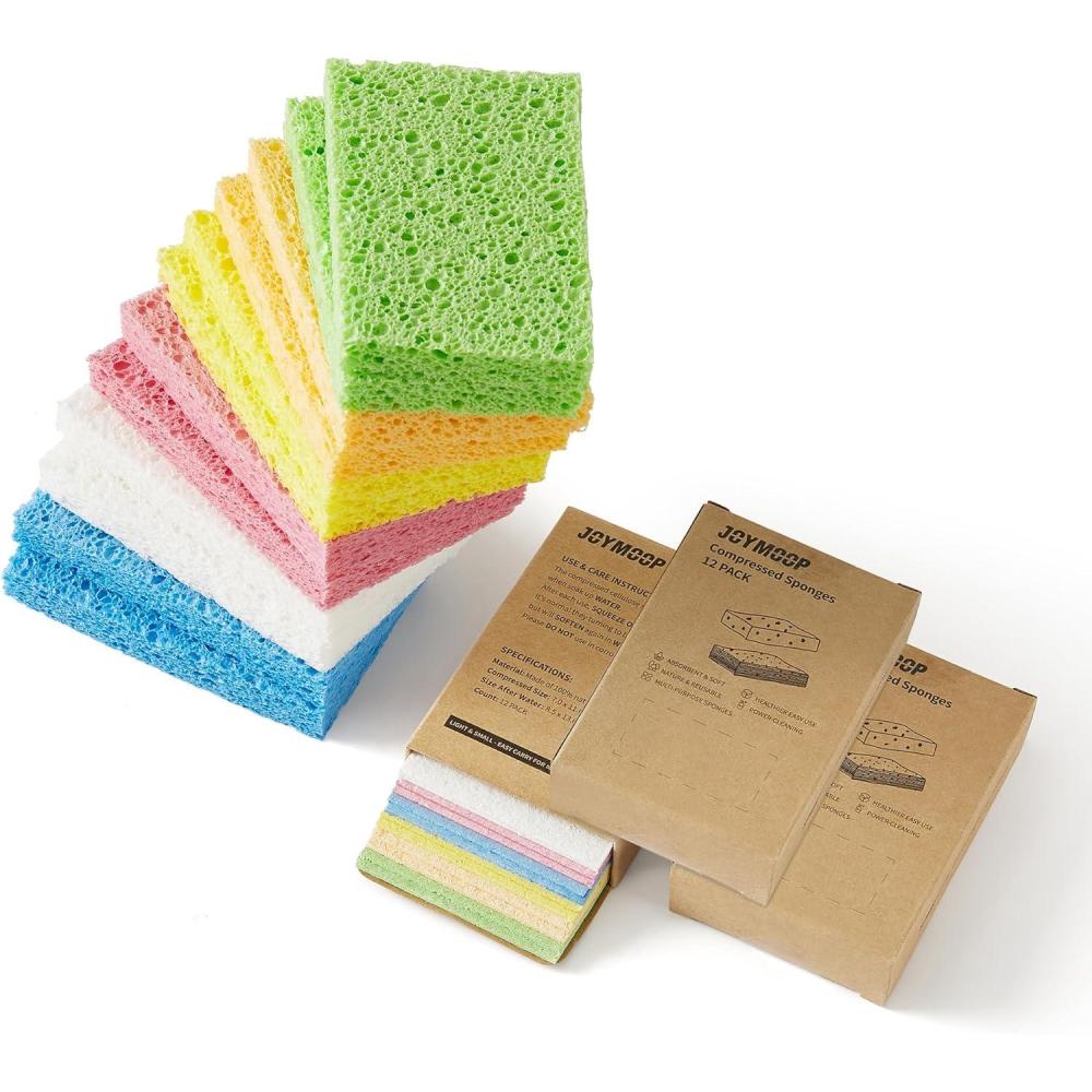 imageJOYMOOP Dish Sponge Scrubber Cellulose Sponges Kitchen for NonScratch Washing Dishes Household Cleaning Scrub Natural Sponge Pack of 12 Colorful Sponges36 Pcs Colorful Compressed Sponges