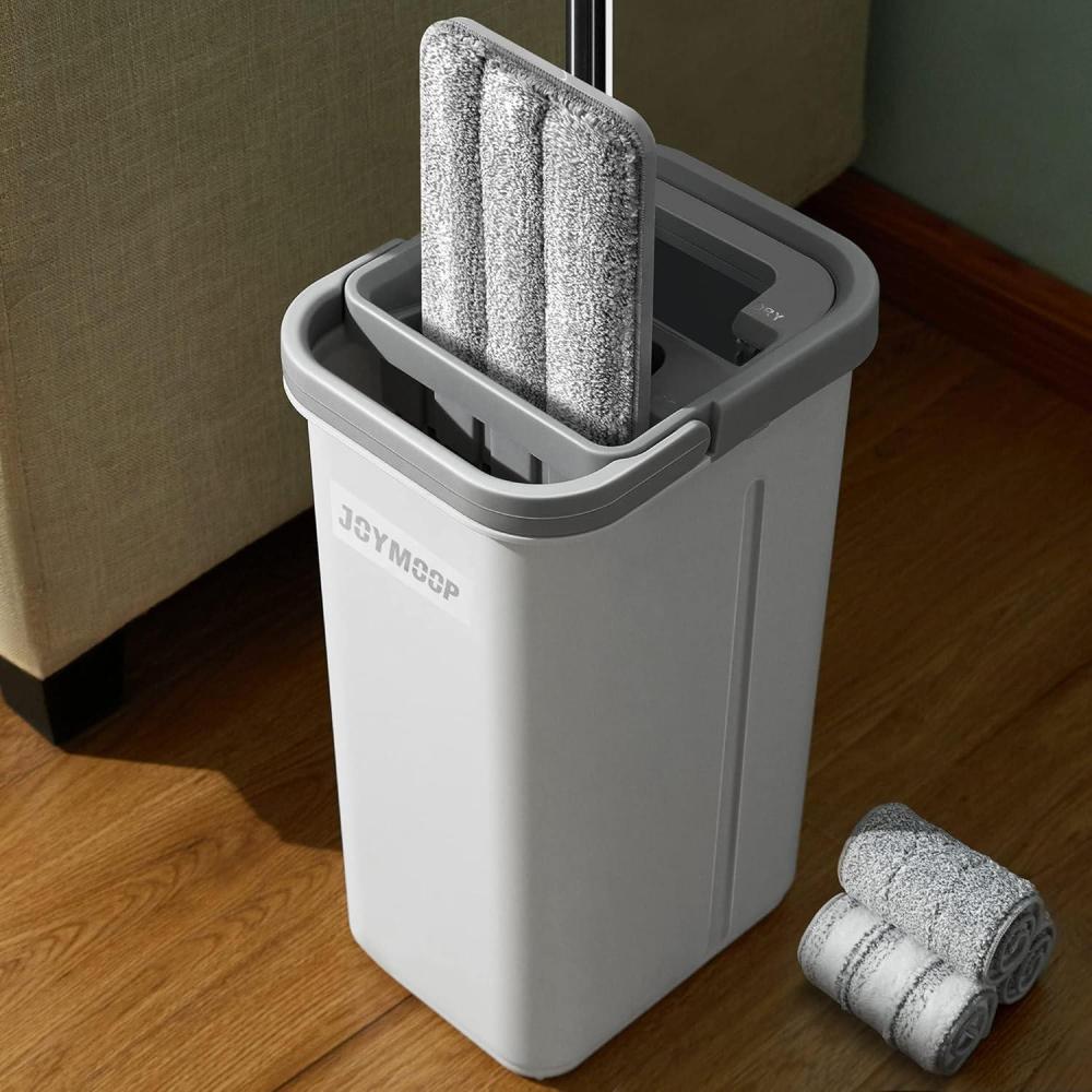 imageJOYMOOP Mop and Bucket Set with Wringer Dust Mops for Floor Cleaning Wall Cleaner with Long HandleWet and Dry Use 8 Microfiber Mop PadsMiddle White Bucket 13 50 Flat Mop 3 Pads