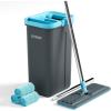 imageJOYMOOP Mop and Bucket Set with Wringer with 3 Reusable Microfiber Mop Pads Mops for Floor Cleaning and Wall Cleaning HandsFree Flat Mop for Home Use  GreyCyan BlueTurquoisecyan  Muted Grey