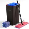 imageJOYMOOP Mop and Bucket with Wringer Set Hands Free Flat Floor Mop and Bucket with 4 Washable Microfiber Pads Wet and Dry Use Floor Cleaning System  BlackRedSlate BlueBlack  Red  Slate Blue