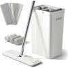 imageJOYMOOP Mop and Bucket with Wringer Set with 50quot Mop Handle with Flexible 13quot Flat Head with 7pcs Microfiber Mop Pads  White