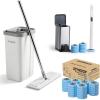 imageJOYMOOP Ultimate AllinOne Cleaning Bundle White Flat Mop and Bucket with Microfiber Pad 12 Disposable Toilet Brushes with 36 Fragrant Refill Pads  Floor Window and Bathroom Cleaner Kit