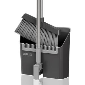 JOYMOOP Black Broom and Dustpan Set, Upright Angle Design with Built-in Comb Teeth for Home, Office, Hardwood Floors, Pet Hair(Black & Grey)
