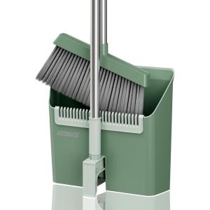 JOYMOOP Black Broom and Dustpan Set, Upright Angle Design with Built-in Comb Teeth for Home, Office, Hardwood Floors, Pet Hair(Dark Teal Green)