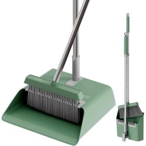 JOYMOOP Black Broom and Dustpan Set, Upright Angle Design with Built-in Comb Teeth for Home, Office, Hardwood Floors, Pet Hair(Slate Green & Grey)