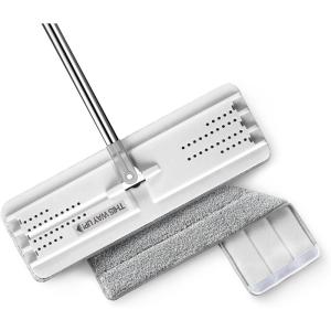 JOYMOOP Flat Mop, Microfiber Mops for Floor Cleaning and Wall Cleaner, 50″ Mops with 13″ Flat Head with a Microfiber Mop Pad – Beige & Blush Brown(White Grey)