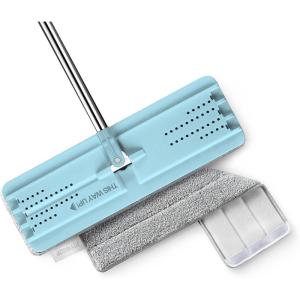 JOYMOOP Flat Mop, Microfiber Mops for Floor Cleaning and Wall Cleaner, 50″ Mops with 13″ Flat Head with a Microfiber Mop Pad – Beige & Blush Brown(Pale Aqua)