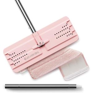 JOYMOOP Flat Mop, Microfiber Mops for Floor Cleaning and Wall Cleaner, 50″ Mops with 13″ Flat Head with a Microfiber Mop Pad – Beige & Blush Brown(Pink)