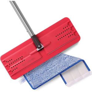 JOYMOOP Flat Mop, Microfiber Mops for Floor Cleaning and Wall Cleaner, 50″ Mops with 13″ Flat Head with a Microfiber Mop Pad – Beige & Blush Brown(Red & Black)