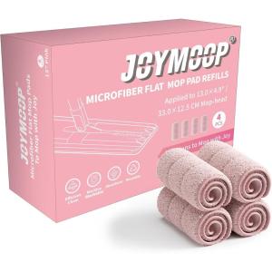 JOYMOOP Flat Mop Pads, Microfiber Mop Cleaning Pads, Washable Pads, Pads Replacement for Flat Mop or Mop Bucket Set, Pack of 4 Refills 13inch – Pink