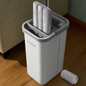 JOYMOOP Microfiber Flat Mop and Bucket System, Mops for Floor Cleaning and Wall Cleaner, Hardwood, Tile, Laminate, Vinyl Floors, Smooth Walls, and Glass Windows – 50″ Flat Mop+1 Microfiber Pad[White](White)