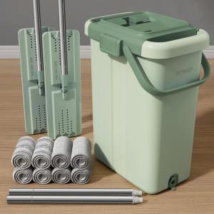 JOYMOOP Mop and Bucket Set with Wringer, Dust Mops for Floor Cleaning, Wall Cleaner with Long Handle,Wet and Dry Use – 8 Microfiber Mop Pads(X-Large Green Bucket #5 + 60″ Dual Mops + 8 Pads)
