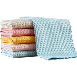 JOYMOOP Waffle Weave Cleaning Cloth, Reusable Absorbent Microfiber Cleaning Cloths, Lint Free Microfiber Dish Towels 5 Pack, Mixed Color, 11.8×15.7inch