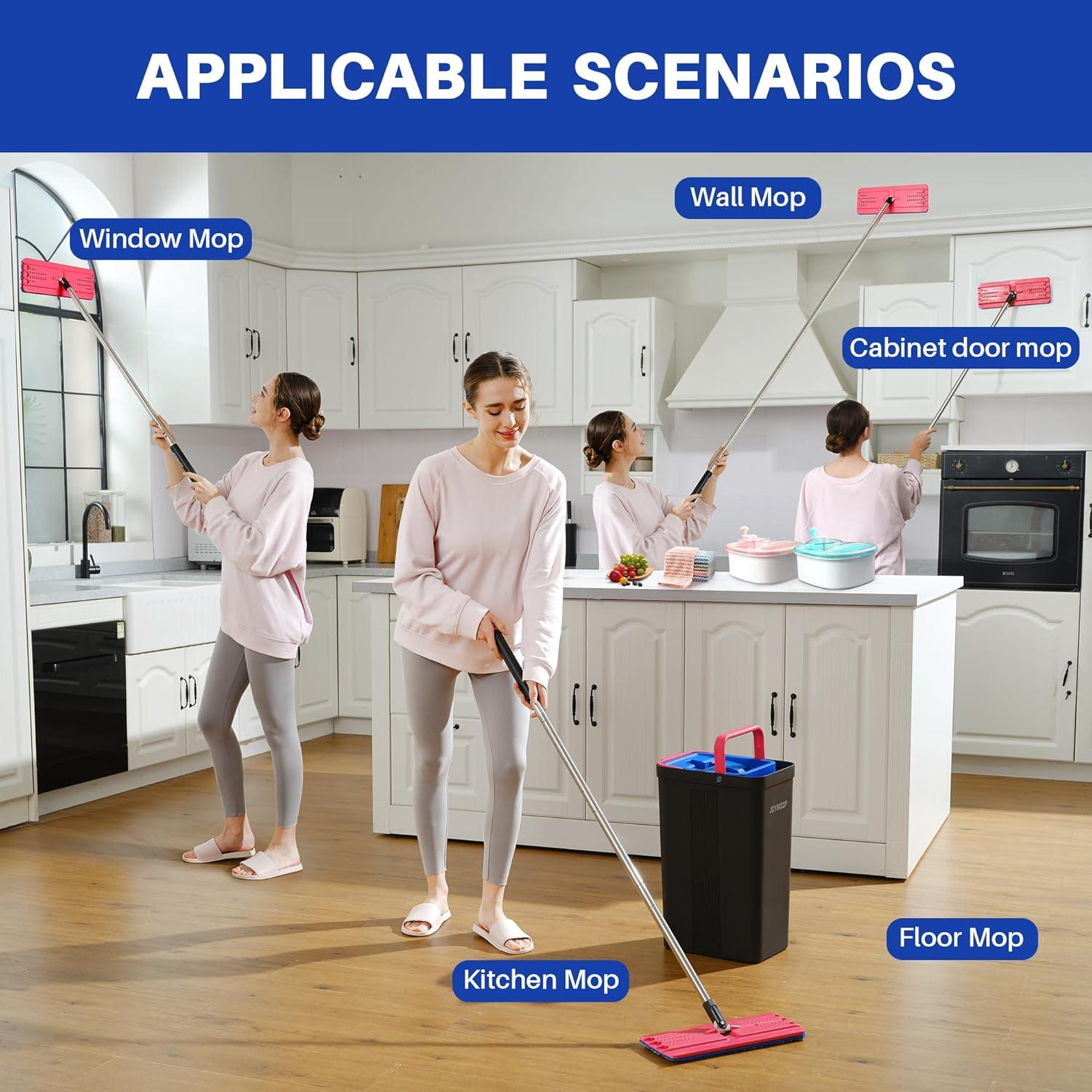 image:imageJOYMOOP Flat Mop Head with 13inch Microfiber Mop Pad Replacement Pink 1 PackBlack Red