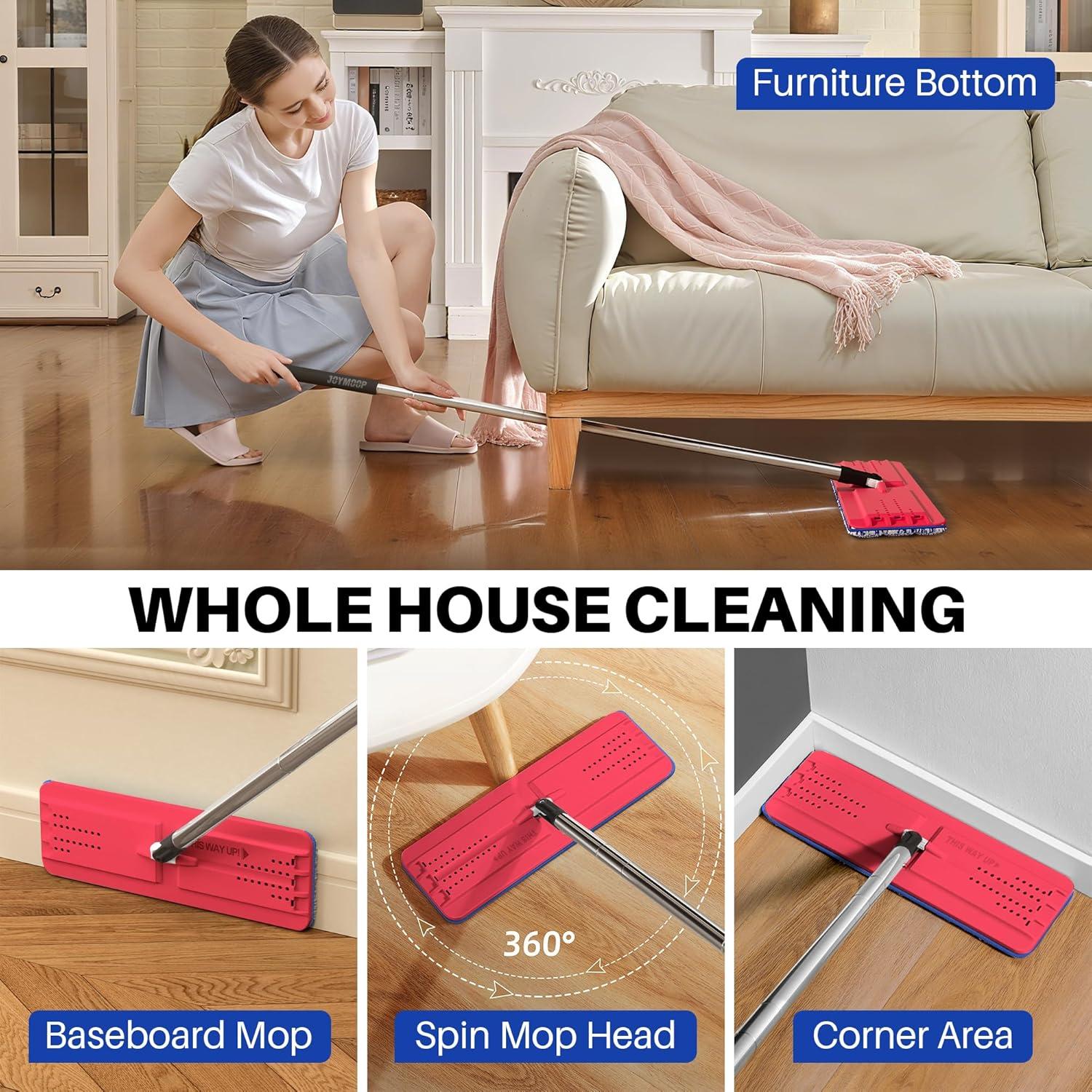 image:imageJOYMOOP Flat Mop Head with 13inch Microfiber Mop Pad Replacement Pink 1 PackBlack Red