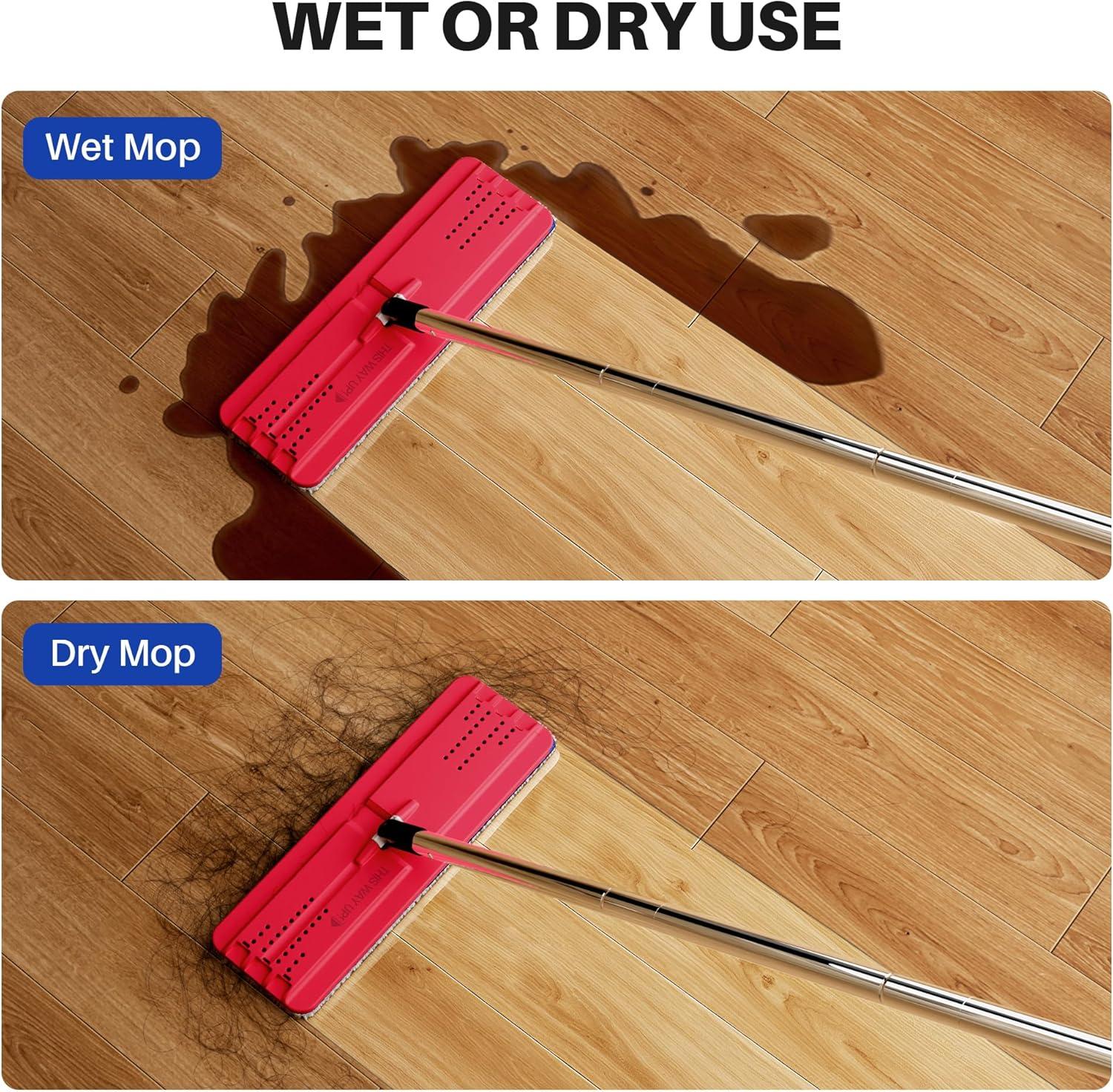 image:imageJOYMOOP Flat Mop Head with 13inch Microfiber Mop Pad Replacement Pink 1 PackBlack Red