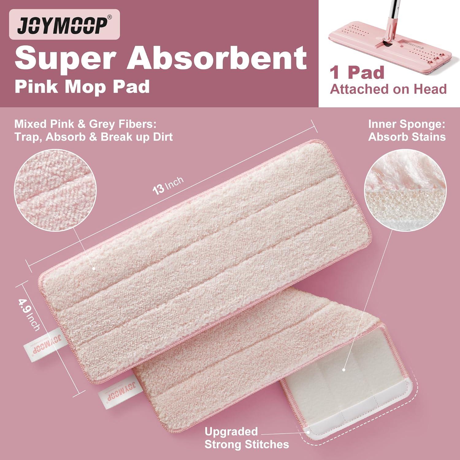 image:imageJOYMOOP Flat Mop Head with 13inch Microfiber Mop Pad Replacement Pink 1 PackPink