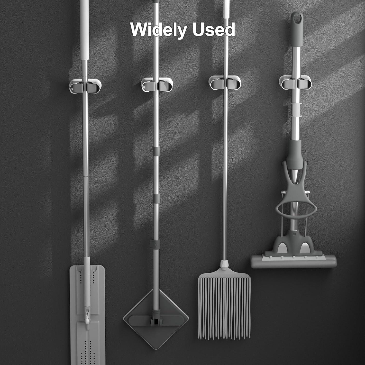 image:imageJOYMOOP Mop Broom Holder Wall Mounted Damage Free Hanging Hooks Mount for Home Kitchen Bathroom Storage 4 Pack
