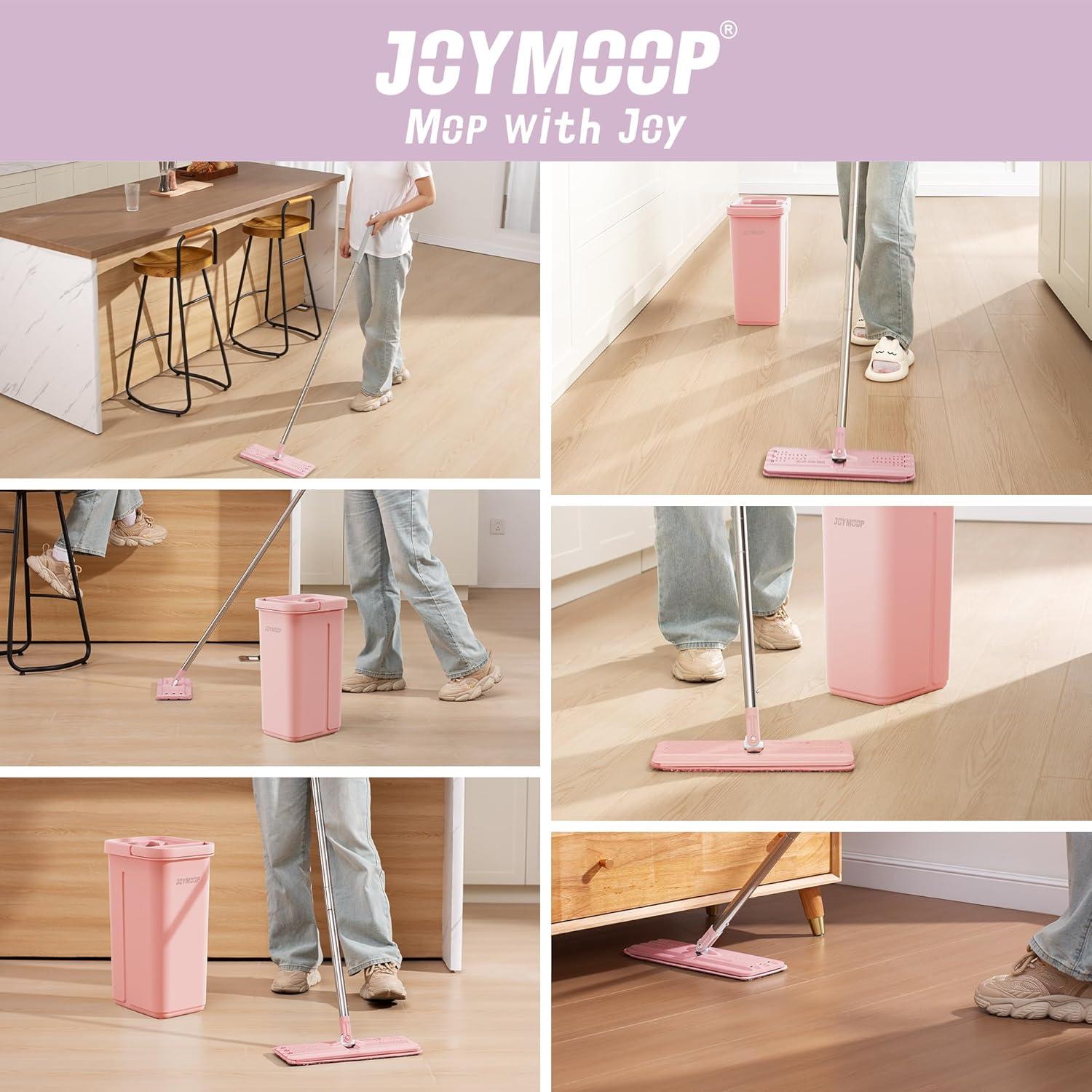 image:imageJOYMOOP Pink Mop and Bucket with Wringer Set for Home with 3 Reusable Microfiber Mop Pads HandsFree SelfCleaning System Suitable for Floor Cleaning and Wall CleanerPink