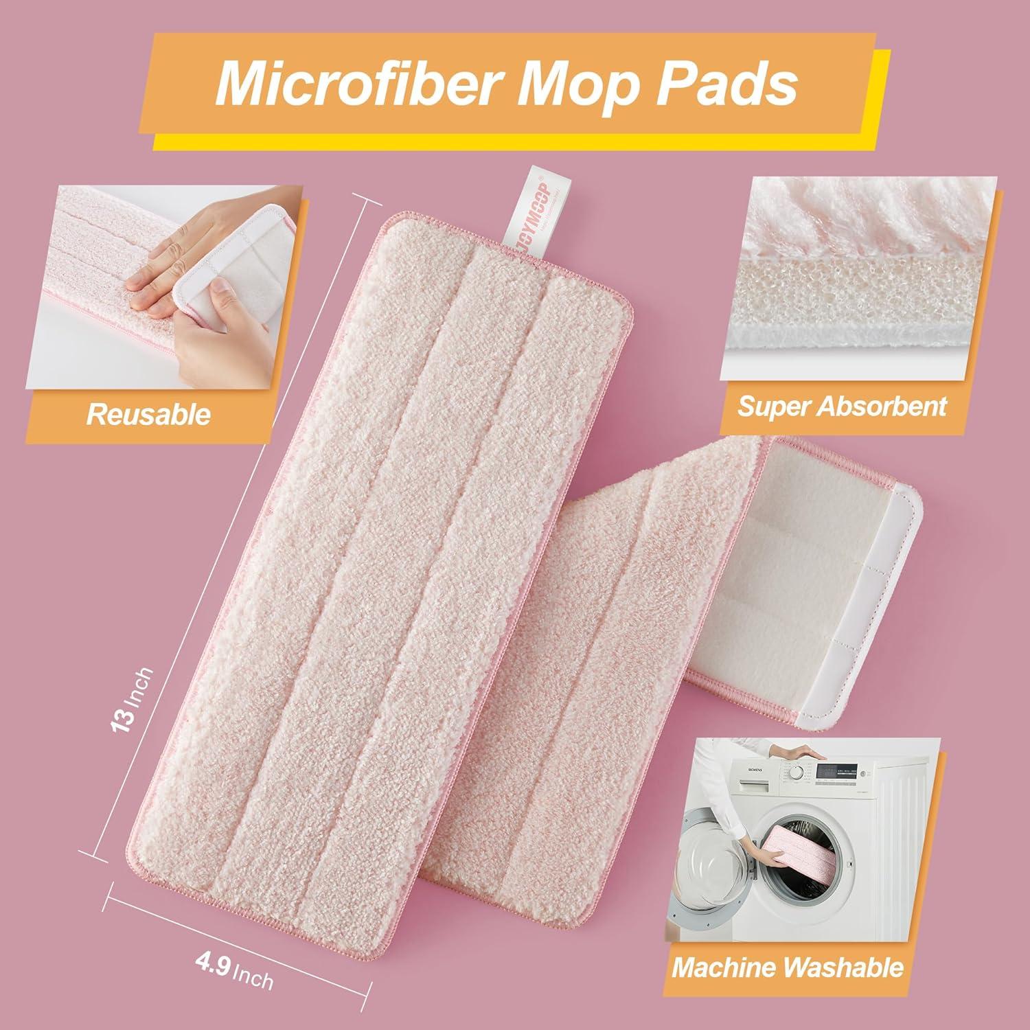 image:imageJOYMOOP Pink Mop and Bucket with Wringer Set for Home with 3 Reusable Microfiber Mop Pads HandsFree SelfCleaning System Suitable for Floor Cleaning and Wall CleanerPink
