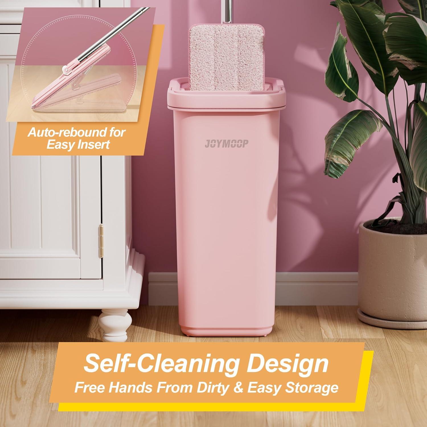 image:imageJOYMOOP Pink Mop and Bucket with Wringer Set for Home with 3 Reusable Microfiber Mop Pads HandsFree SelfCleaning System Suitable for Floor Cleaning and Wall CleanerPink