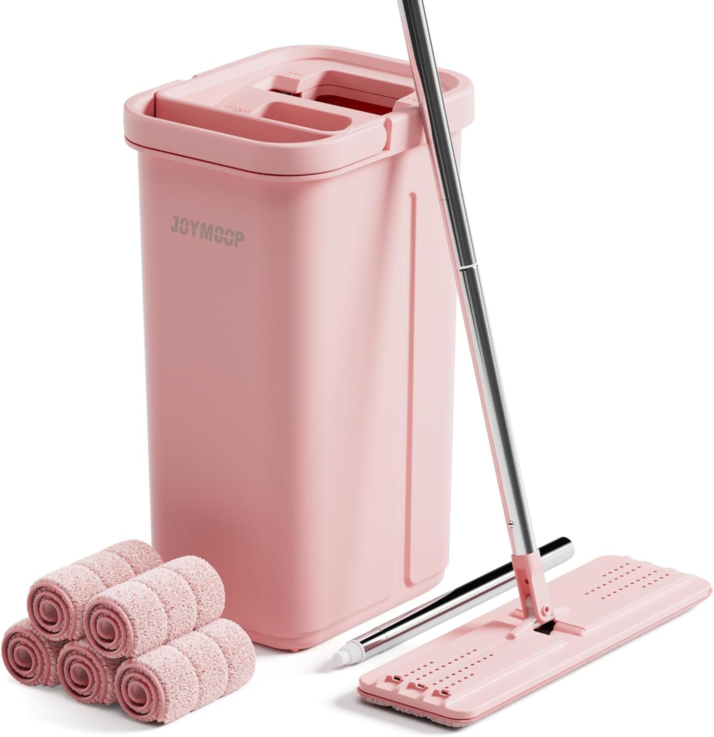 image:imageJOYMOOP Pink Mop and Bucket with Wringer Set for Home with 3 Reusable Microfiber Mop Pads HandsFree SelfCleaning System Suitable for Floor Cleaning and Wall CleanerPink
