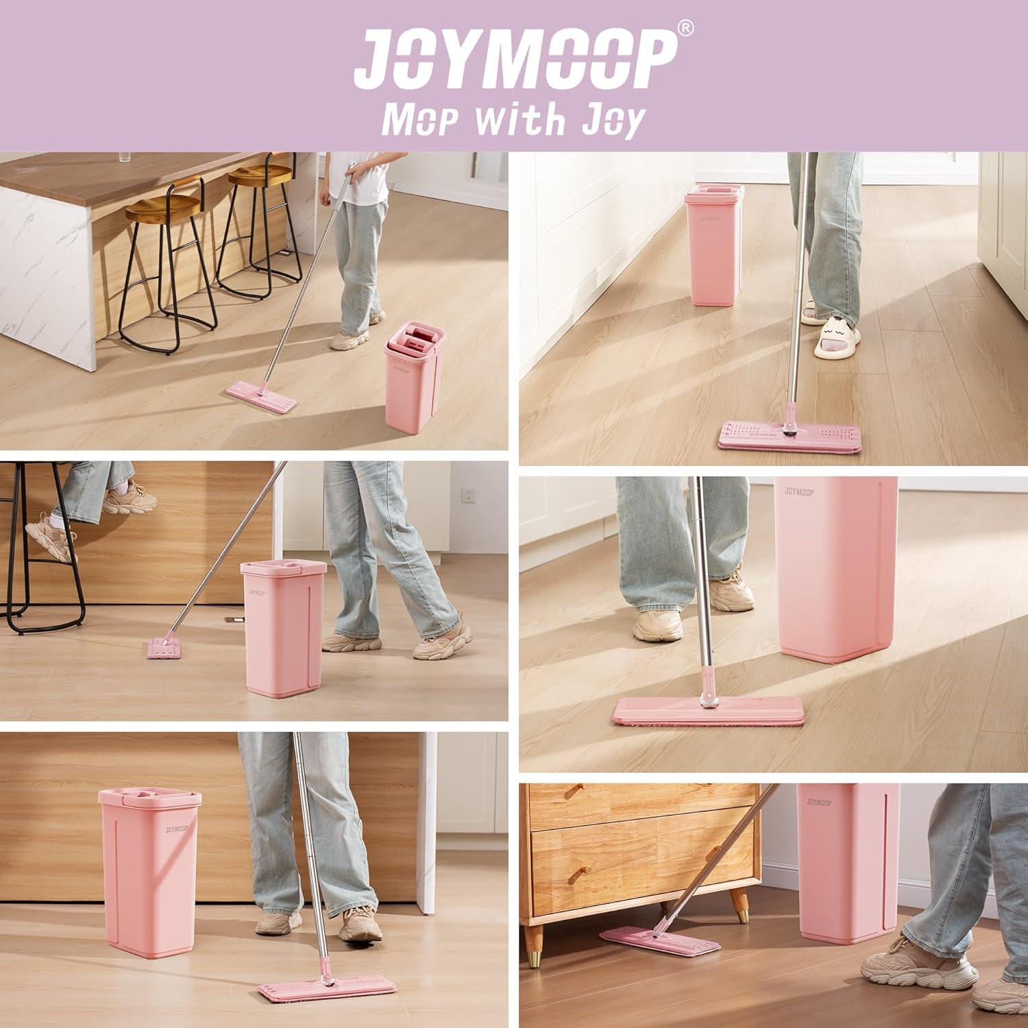 image:imageJOYMOOP Pink Mop and Bucket with Wringer Set for Home with 3 Reusable Microfiber Mop Pads HandsFree SelfCleaning System Suitable for Floor Cleaning and Wall CleanerPink