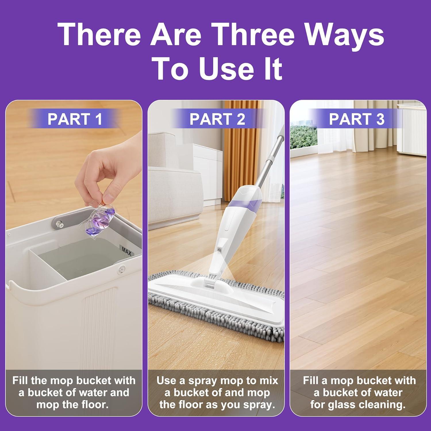 image:imageJOYMOOP Floor Cleaning Bundle White Flat Mop and Bucket Set with 5 Microfiber Cloths with 15 Freesia Scented Cleaner Pods WetDry Use for Hardwood Tile and Walls