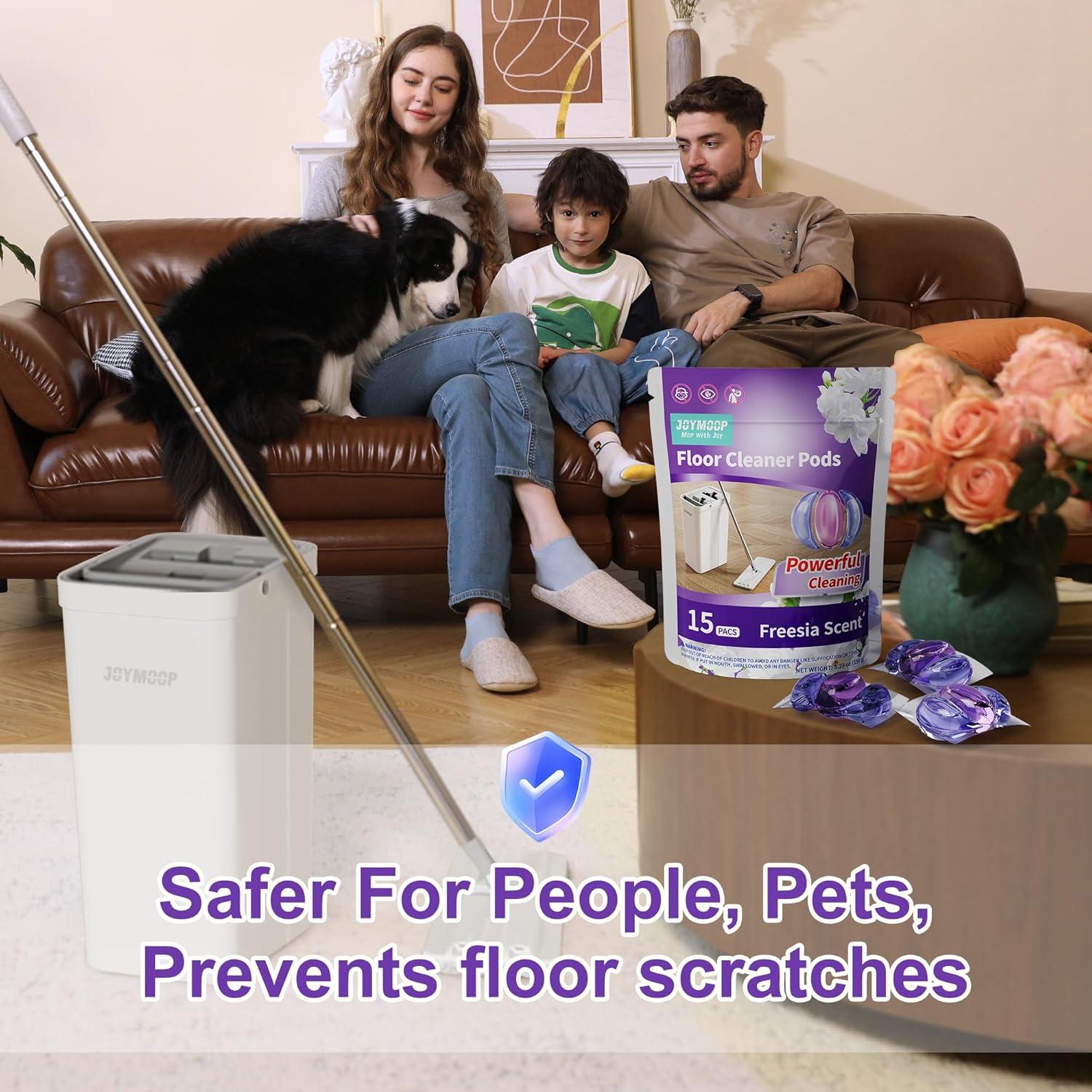 image:imageJOYMOOP Floor Cleaning Bundle White Flat Mop and Bucket Set with 5 Microfiber Cloths with 15 Freesia Scented Cleaner Pods WetDry Use for Hardwood Tile and Walls