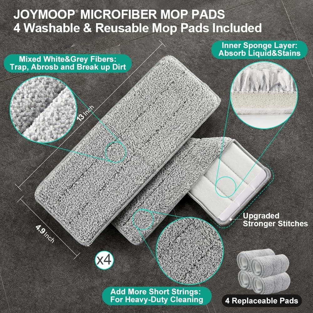 image:imageJOYMOOP Mop and Bucket Set Dust Mops for Floor Cleaning Wall Mop with 8 Microfiber Mop Head ReplacementBucket 22 50 Mop 4 Grey Mop Pads
