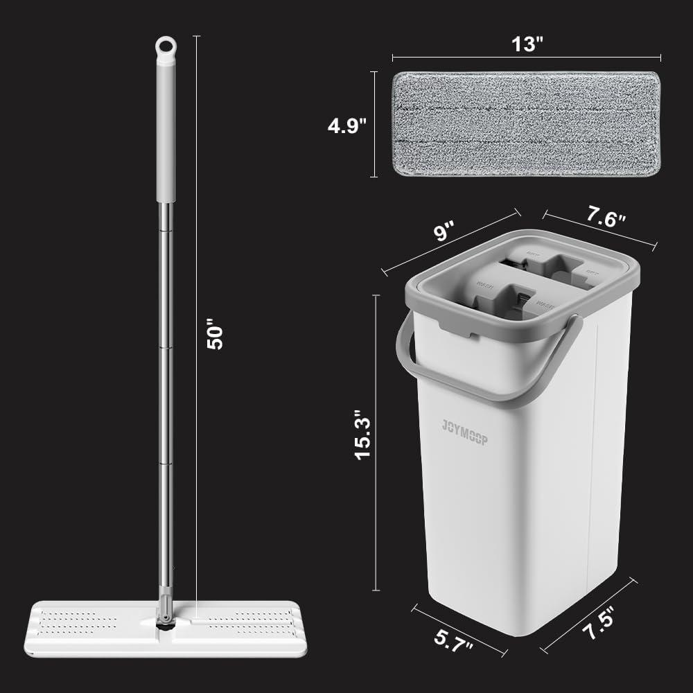image:imageJOYMOOP Mop and Bucket Set Dust Mops for Floor Cleaning Wall Mop with 8 Microfiber Mop Head ReplacementBucket 22 50 Mop 4 Grey Mop Pads