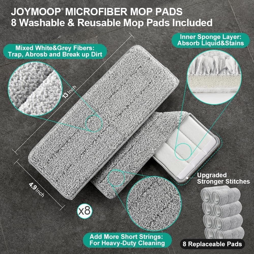 image:imageJOYMOOP Mop and Bucket Set Dust Mops for Floor Cleaning Wall Mop with 8 Microfiber Mop Head ReplacementBucket 22 50 Mop 8 Grey Mop Pads