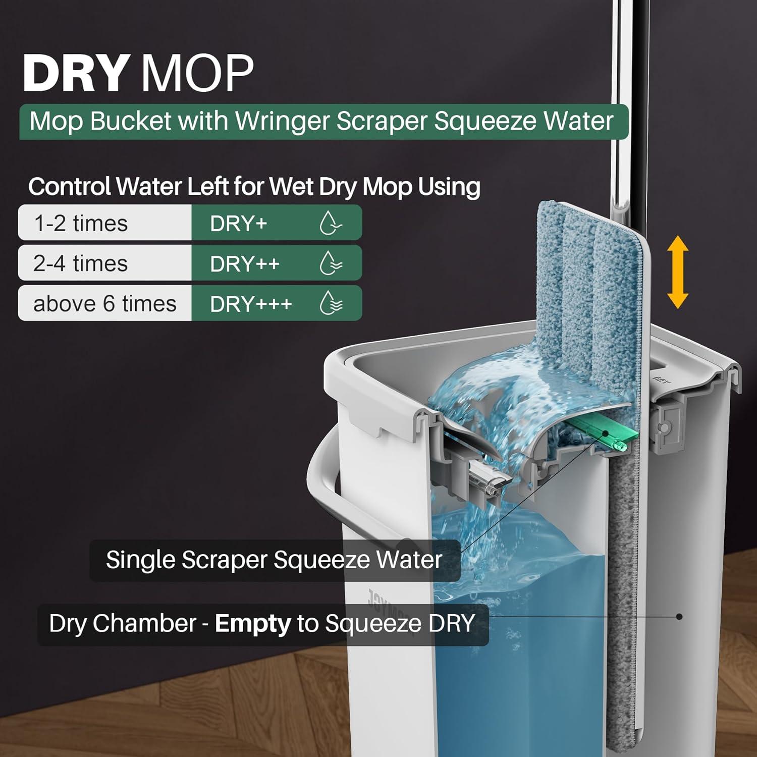 image:imageJOYMOOP Mop and Bucket Set Dust Mops for Floor Cleaning Wall Mop with 8 Microfiber Mop Head ReplacementBucket 22 50 Mop 8 Grey Mop Pads