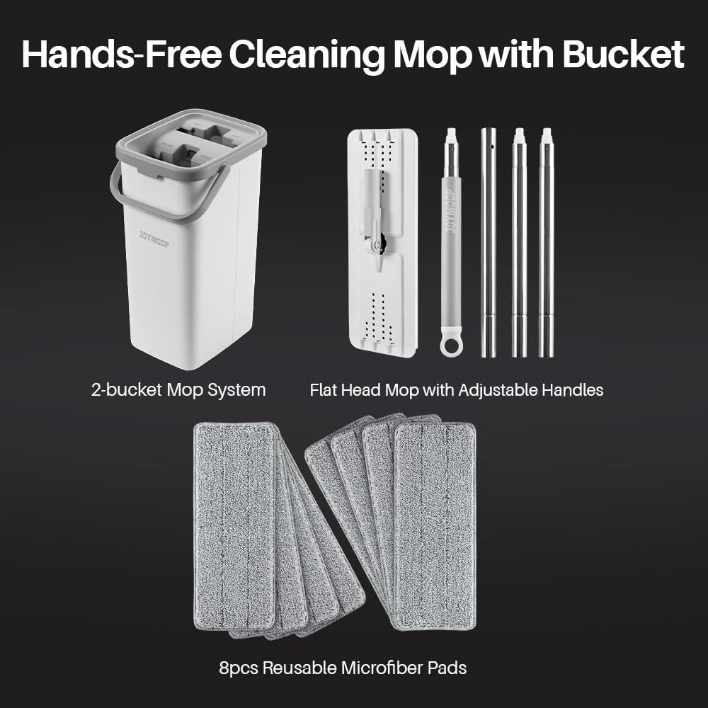 image:imageJOYMOOP Mop and Bucket Set Dust Mops for Floor Cleaning Wall Mop with 8 Microfiber Mop Head ReplacementBucket 22 50 Mop 8 Grey Mop Pads