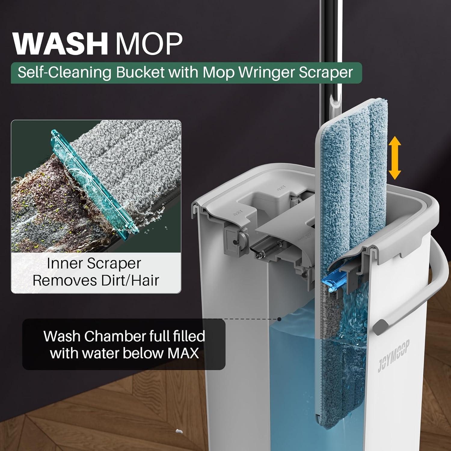 image:imageJOYMOOP Mop and Bucket Set Dust Mops for Floor Cleaning Wall Mop with 8 Microfiber Mop Head ReplacementBucket 22 50 Mop 8 Grey Mop Pads