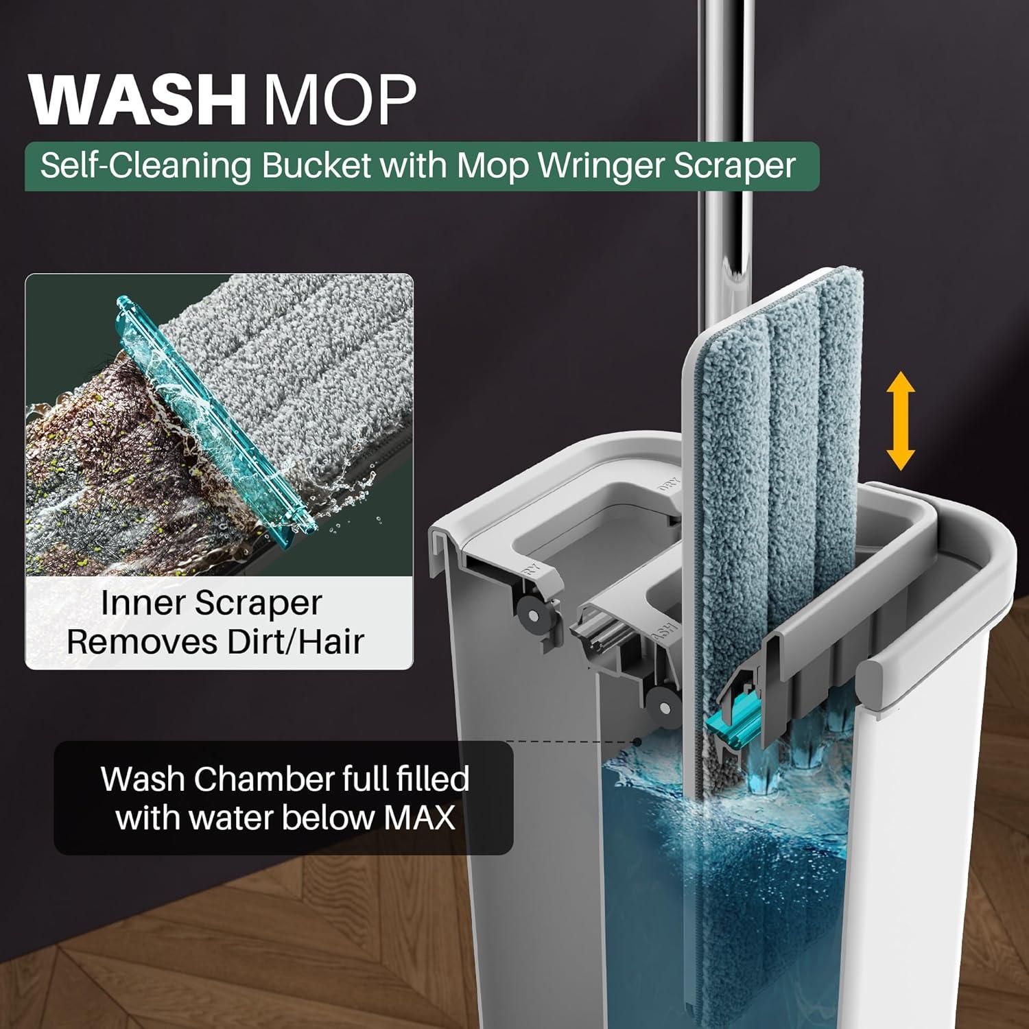 image:imageJOYMOOP Mop and Bucket Set Dust Mops for Floor Cleaning Wall Mop with 8 Microfiber Mop Head ReplacementMiddle Bucket 13 60 Flat Mop 3 Pads