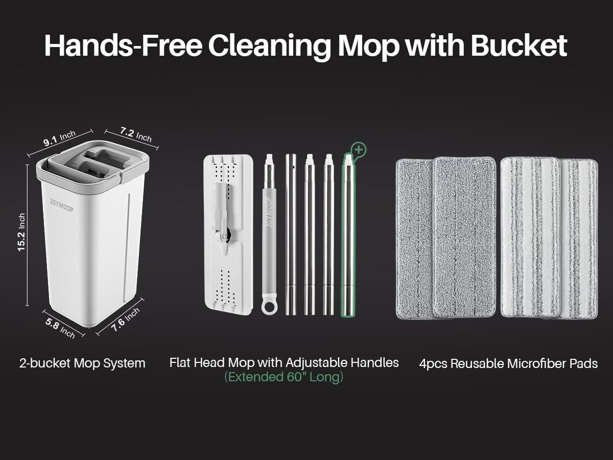image:imageJOYMOOP Mop and Bucket Set Dust Mops for Floor Cleaning Wall Mop with 8 Microfiber Mop Head ReplacementMiddle Bucket 13 60 Flat Mop 4 Pads