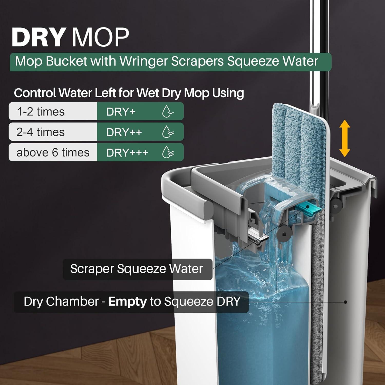 image:imageJOYMOOP Mop and Bucket Set Dust Mops for Floor Cleaning Wall Mop with 8 Microfiber Mop Head ReplacementMiddle Bucket 13 60 Flat Mop 6 Pads