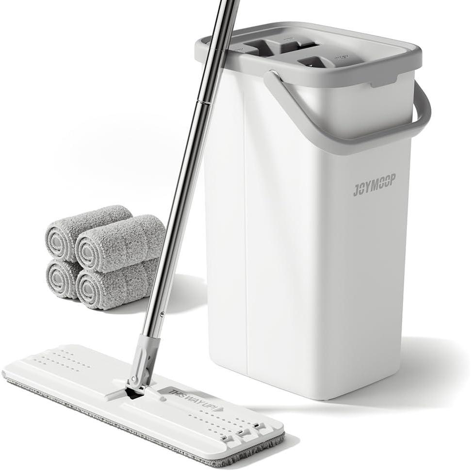 image:imageJOYMOOP Mop and Bucket Set Dust Mops for Floor Cleaning Wall Mop with 8 Microfiber Mop Head ReplacementBucket 22 50 Mop 4 Grey Mop Pads