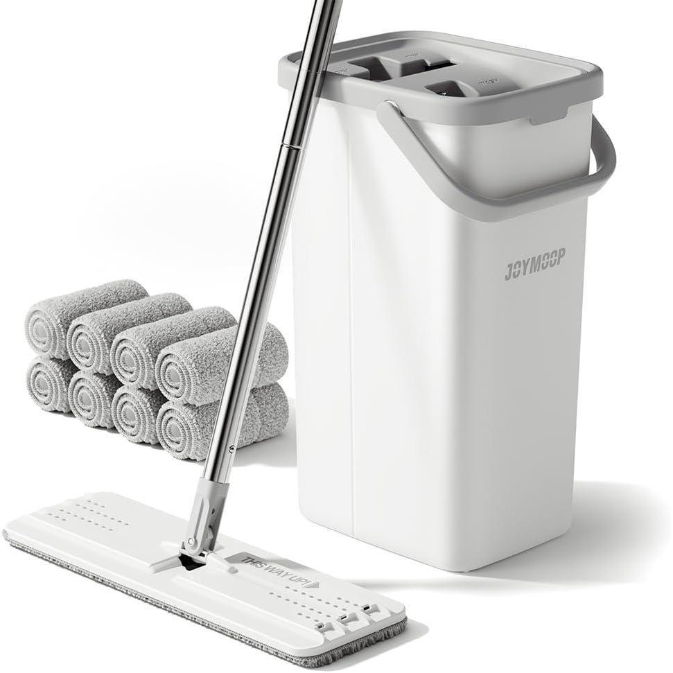 image:imageJOYMOOP Mop and Bucket Set Dust Mops for Floor Cleaning Wall Mop with 8 Microfiber Mop Head ReplacementBucket 22 50 Mop 8 Grey Mop Pads