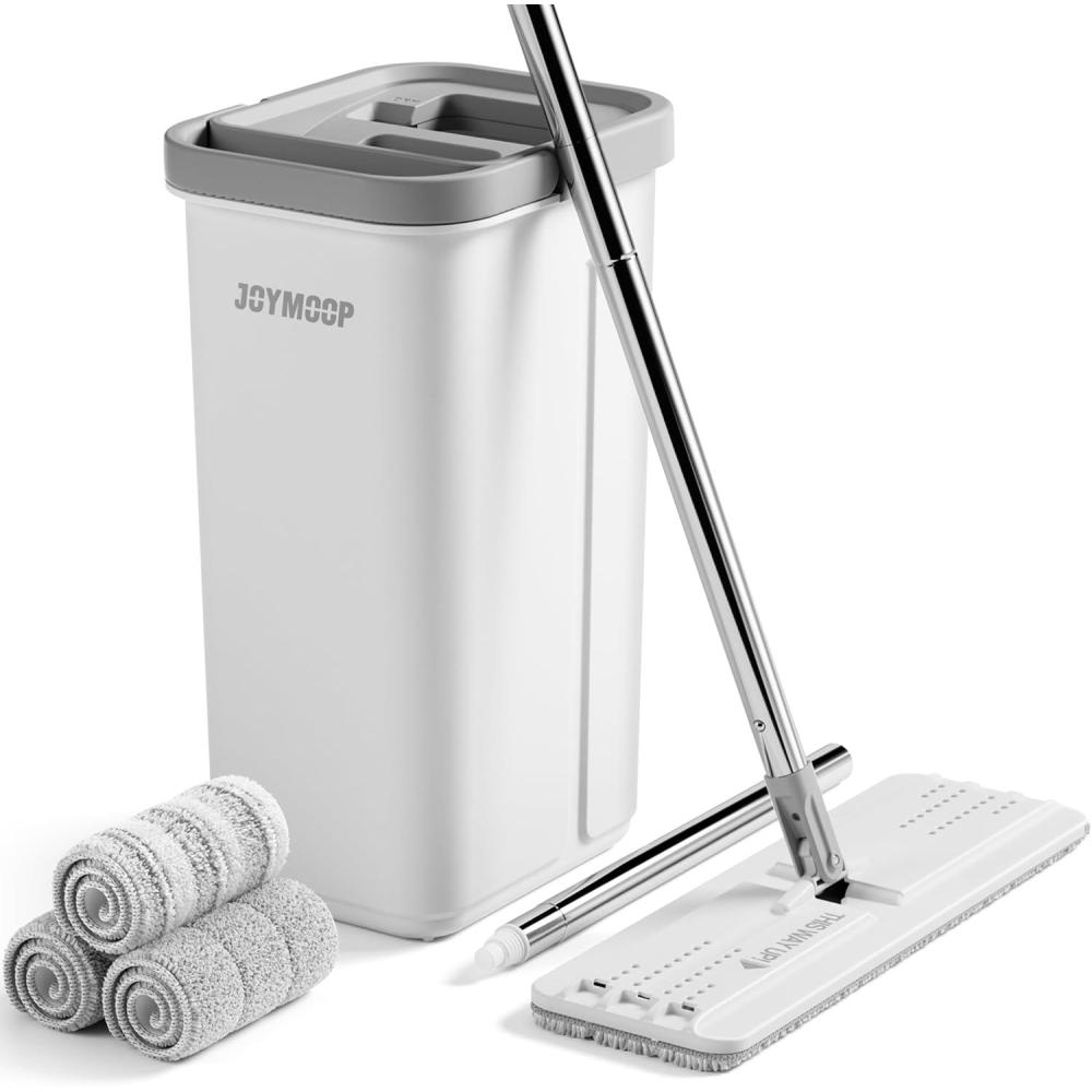 image:imageJOYMOOP Mop and Bucket Set Dust Mops for Floor Cleaning Wall Mop with 8 Microfiber Mop Head ReplacementMiddle Bucket 13 60 Flat Mop 3 Pads